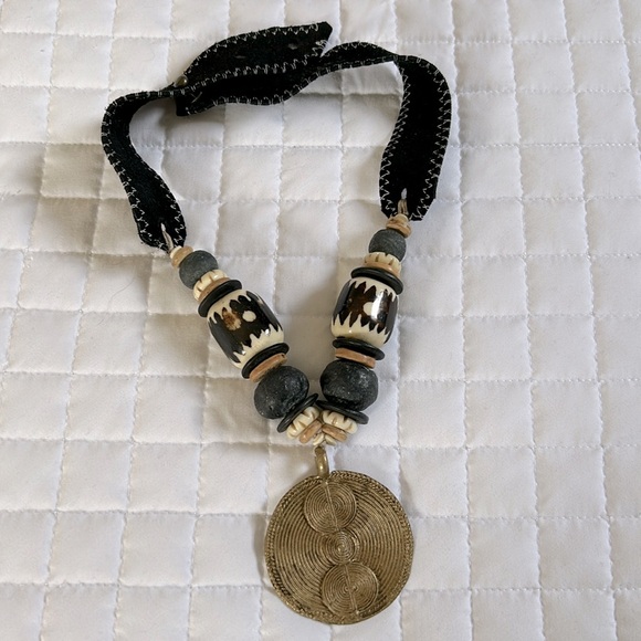 Twine & Twig Jewelry - Twine & Twig mud bead and brass necklace